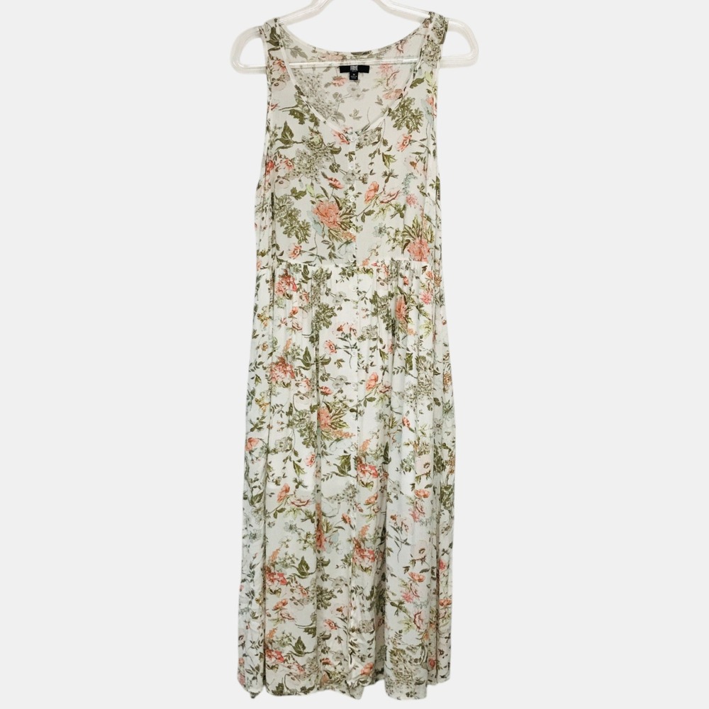Frye Womens Med Floral Button Front Sleeveless Maxi Dress Cream Peach Sage Green